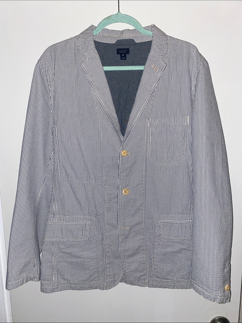 J. Crew Seersucker Stripe Shirt Jacket - Navy & White
